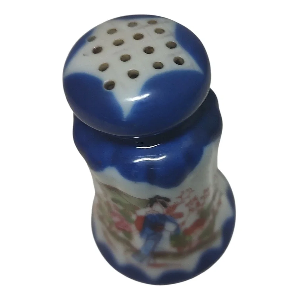Vintage Porcelain Japanese‎ Geisha Girl Pepper Shaker Hand Painted Cobalt Blue